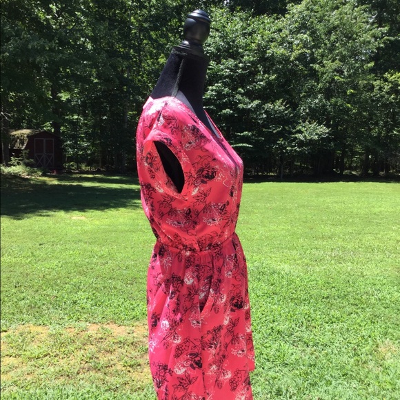Floral Pink/Black Dress Scoop Back Medium - Picture 2 of 5